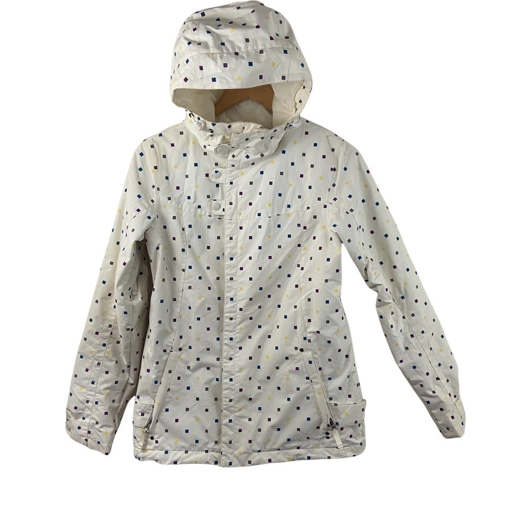 Burton Society Dryride Full Zip Square Print Hooded Ski Snow Jacket Sz S